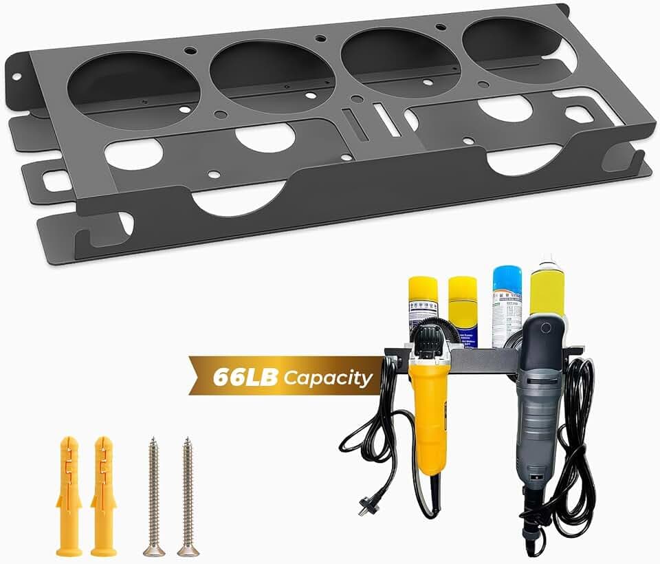 Wandmontiertes Sprühflaschenregal Sprühflaschenhalter+Winkelschleifer Halterung 2-in-1, Spraydosenhalter, Generisch Winkelschleifer Halter mit Platz für 4 Sprühflaschen und 2 Winkelschleifen