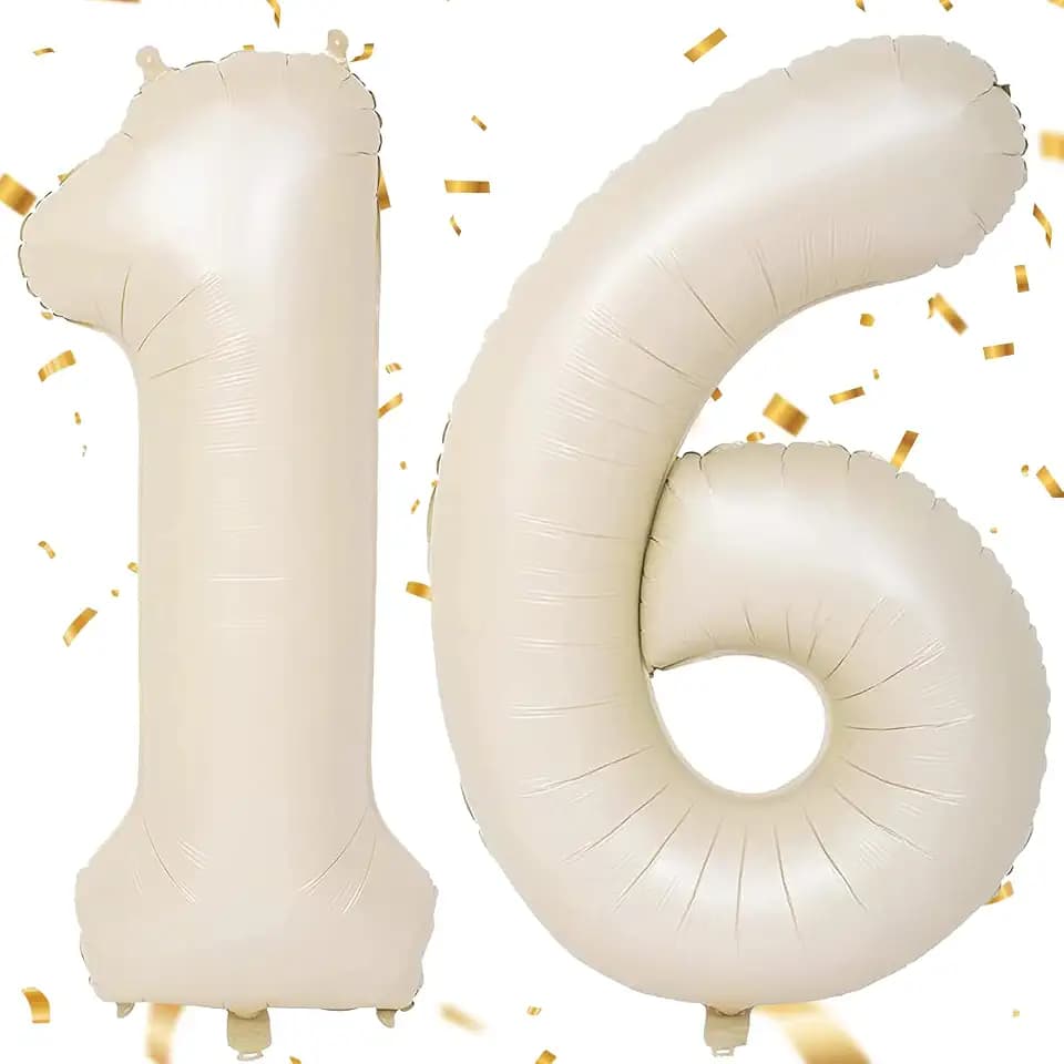 Luftballon Zahlen 16 Beige,40 Zoll Beige Luftballon 16，Sandweiß Zahlenballon 16 Helium Ballon Folienballon 16. Geburtstagsdeko for Mädchen Jungen Birthday Party Geburtstag Dekor