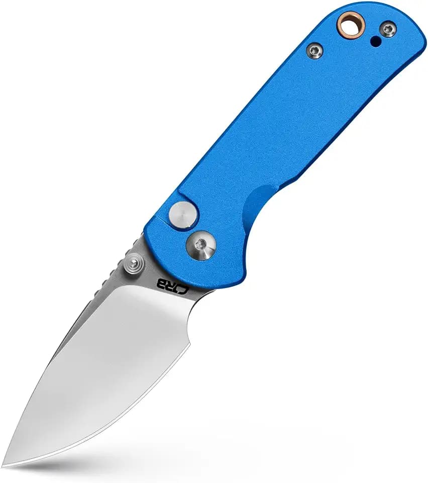 CJRB CUTLERY Pocket Knife for EDC Mica (J1934) Thumb Studs Manual Folding Knife with Button Lock, 2.36" AR-RPM9 Steel Blade Blue Aluminum Handle,Ideal for Outdoor Hunting Camping