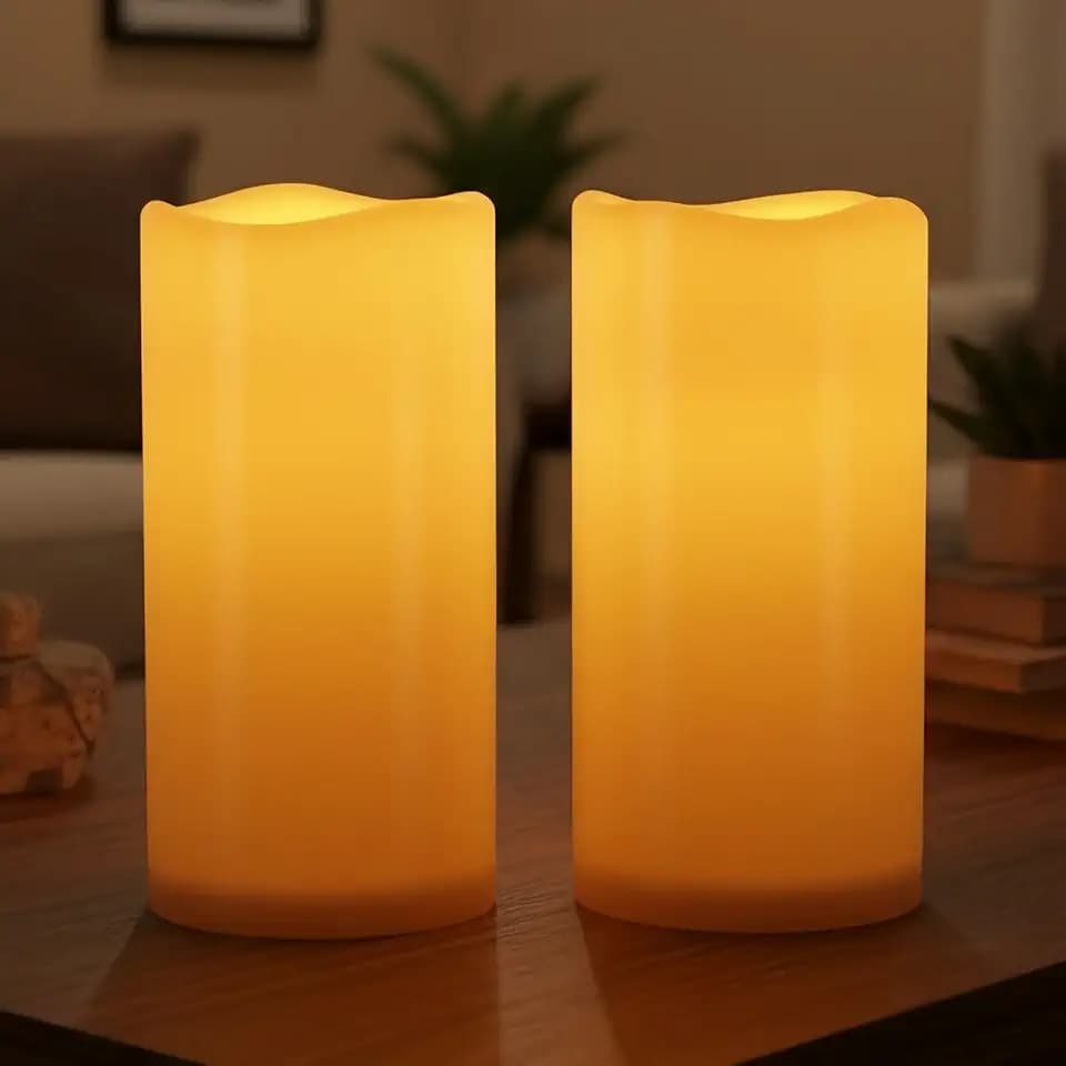 Amagic Flameless Candles with Dusk to Dawn Sensor, 3"x6", Set of 2