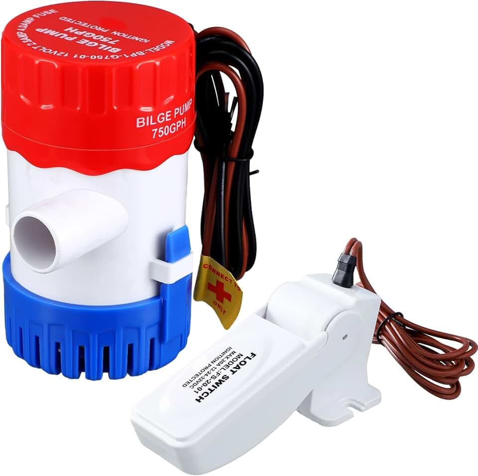 Landhoow Bilge Pump 12V with Float Switch Bilge for Boats, 750 Gph
