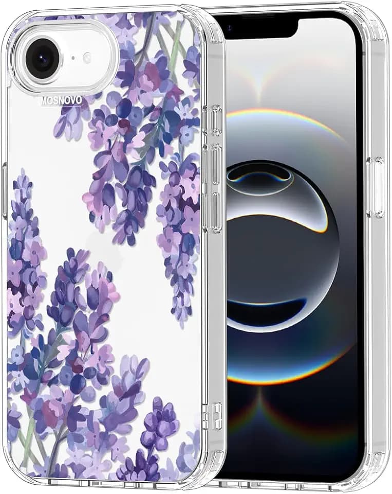 MOSNOVO for iPhone 17e Case/iPhone 16e Case, Shockproof Military-Grade Protection 6.6ft Drop Tested, Clear Phone Case for iPhone 16e / iPhone 17e, Lavender Design
