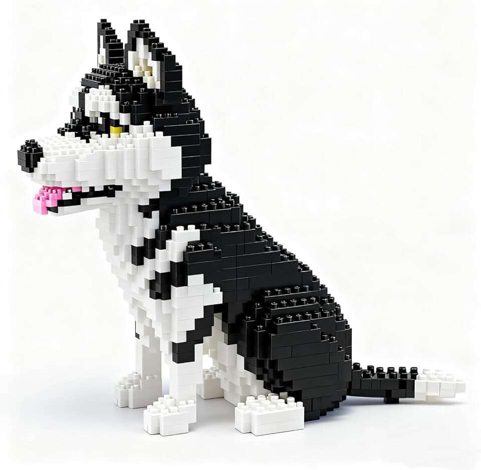 Mini-Husky-Baustein-Set, 1900+ Teile 3D Husky Hund Tier Baustein Modell, Miniatur Tier Klemmbausteine Ziegeln, Büro Heim Dekoration, Geschenke für Erwachsene und Jugendliche