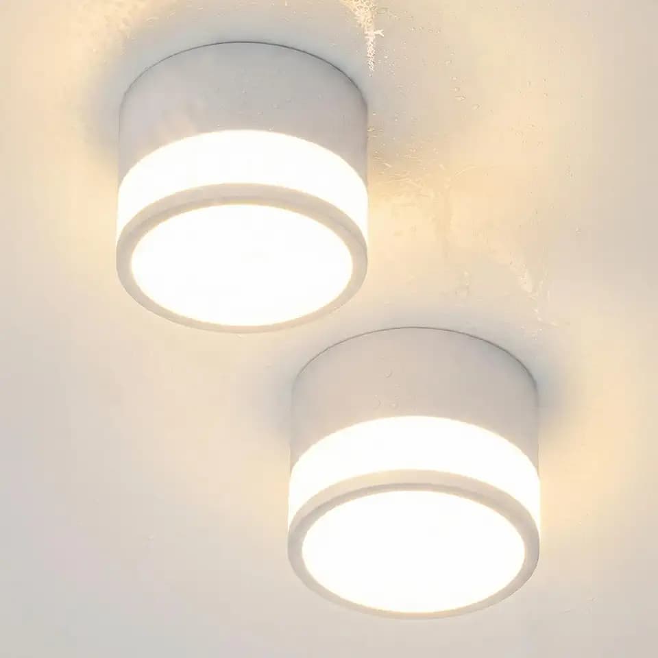 LED Aufbauspot Deckenspots Weiß Aufputz Aufbaustrahler Ohne Bohren für Badezimmer, 12W IP65 Warmweiß Deckenaufbauleuchte Flach CRI82 Schlichtes Design Deckenleuchte 230V Flur Außenbereich 2er