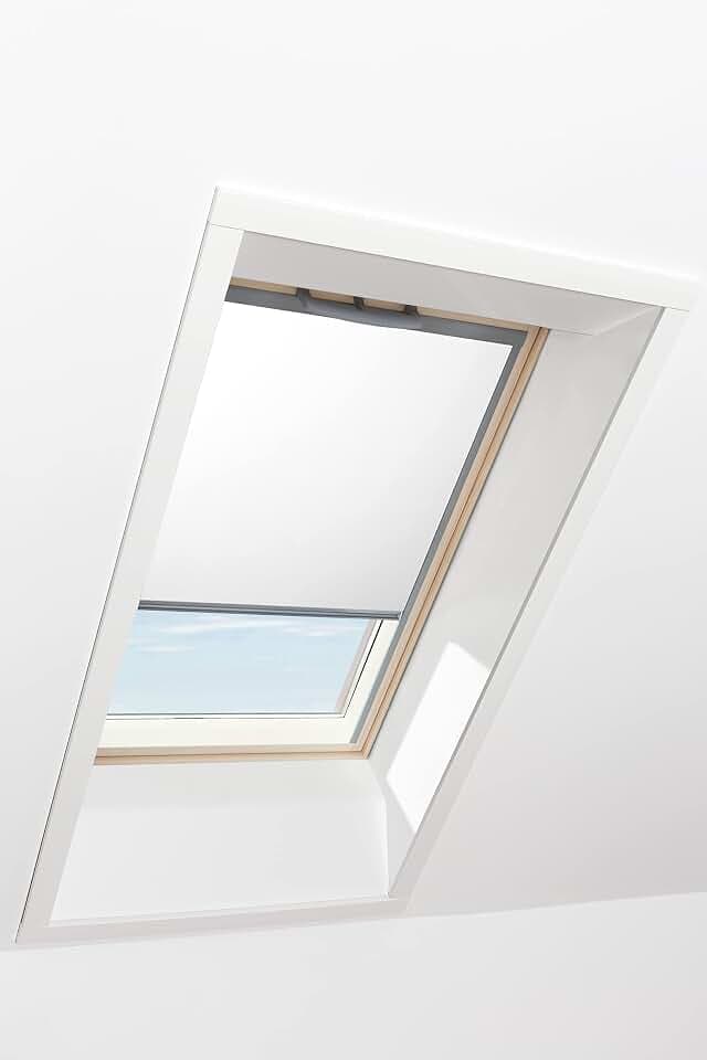 Original Roto Rollo Exclusiv ZRE für Roto Dachfenster - Führungsschiene Silber - Manuelle Bedienung - Tageslichtrollo für Baureihe Q - Größe 078/098 | 07/09 - Stofffarbe Weiß