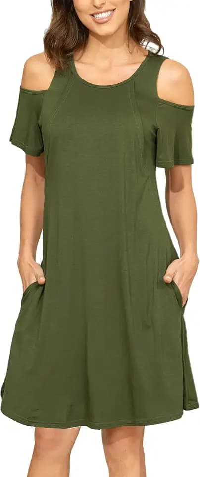 Fashion Leak Shoulder Kleid Stillen Stillkleid Umstandskleider mit Taschen