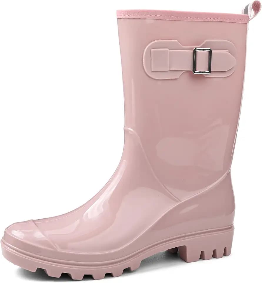 DKSUKO Women's Waterproof Rain Boots Mid Calf Rubber Garden Shoes