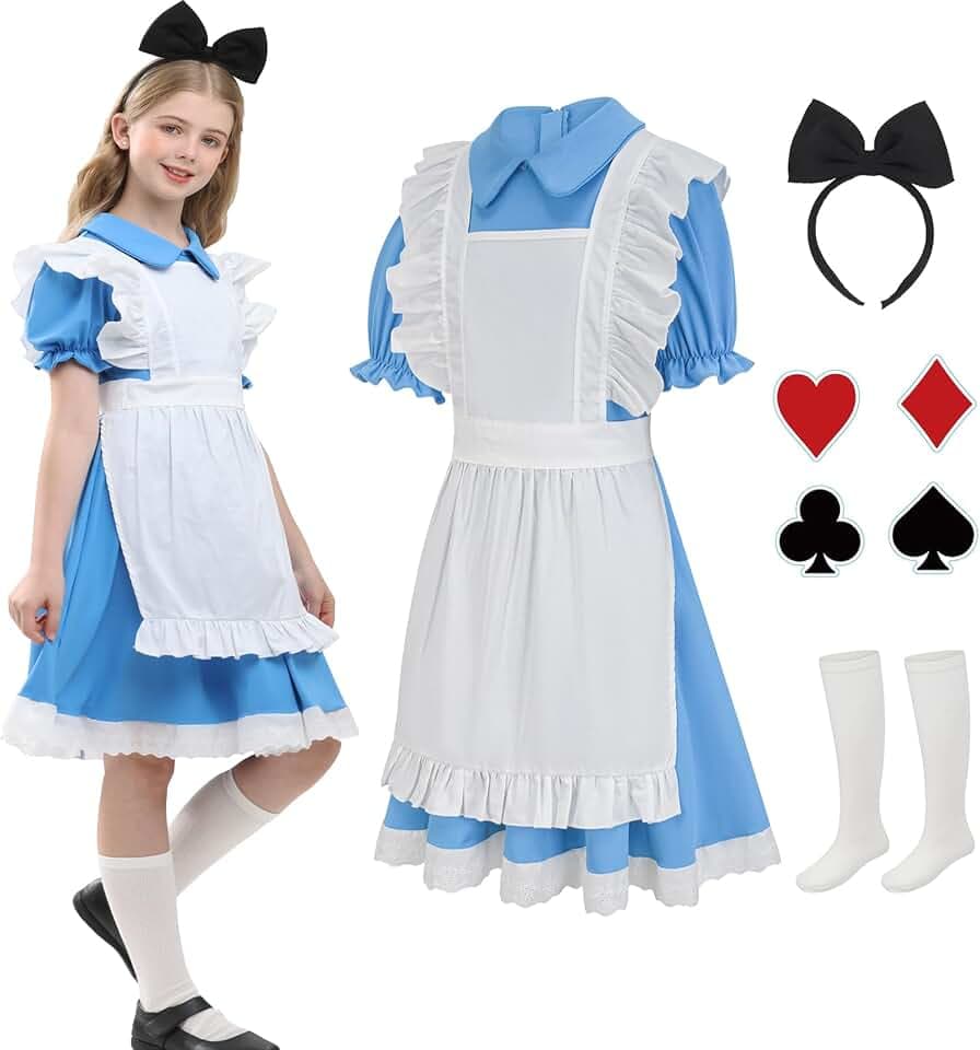 qnprt Halloween Costumes for Kids 2025 Princess Costume Girls Bulue Dress