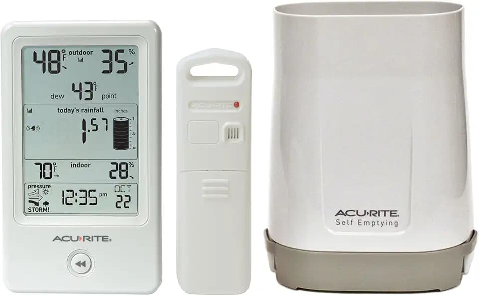 AcuRite (01089MCB) Self-Emptying Wireless Rain Gauge with Storm Alerting
