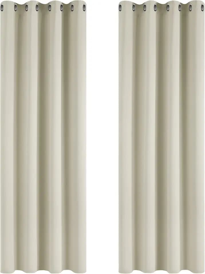 Deconovo Vorhang Verdunkelung Beige Wohnzimmer Blickdicht Gardinen mit Ösen | 2er Set, H245 x B140 cm, Thermovorhang mit Ösen, Verdunkelnd und Hitzeschutz Vorhang für moderne Wohnräume besonders geeignet
