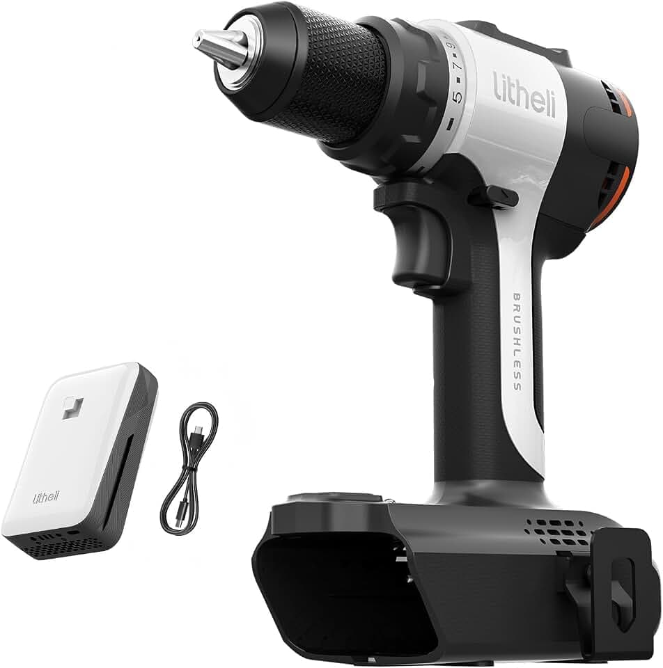 Litheli 20V Akku Bohrschrauber mit 1X10000mAh Li-Ion Akku, bürstenlosen Motor, 60 Nm Maximaldrehmoment, 17+1 Drehmomentstufen, 13mm Schnellspannbohrfutter für Reparaturen zu Hause