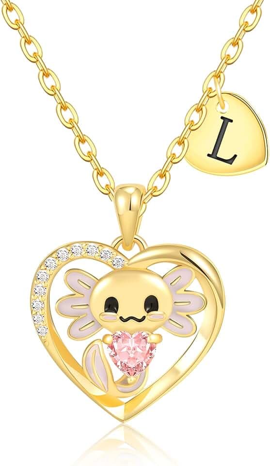 C-leen Mothers Day Gifts, Axolotl Necklace Gifts for Women Girls, 14K Gold Plated Axolotl Necklace Teen Girl Gift Trendy Stuff Initial Necklaces Birthday Gift for Women Girls