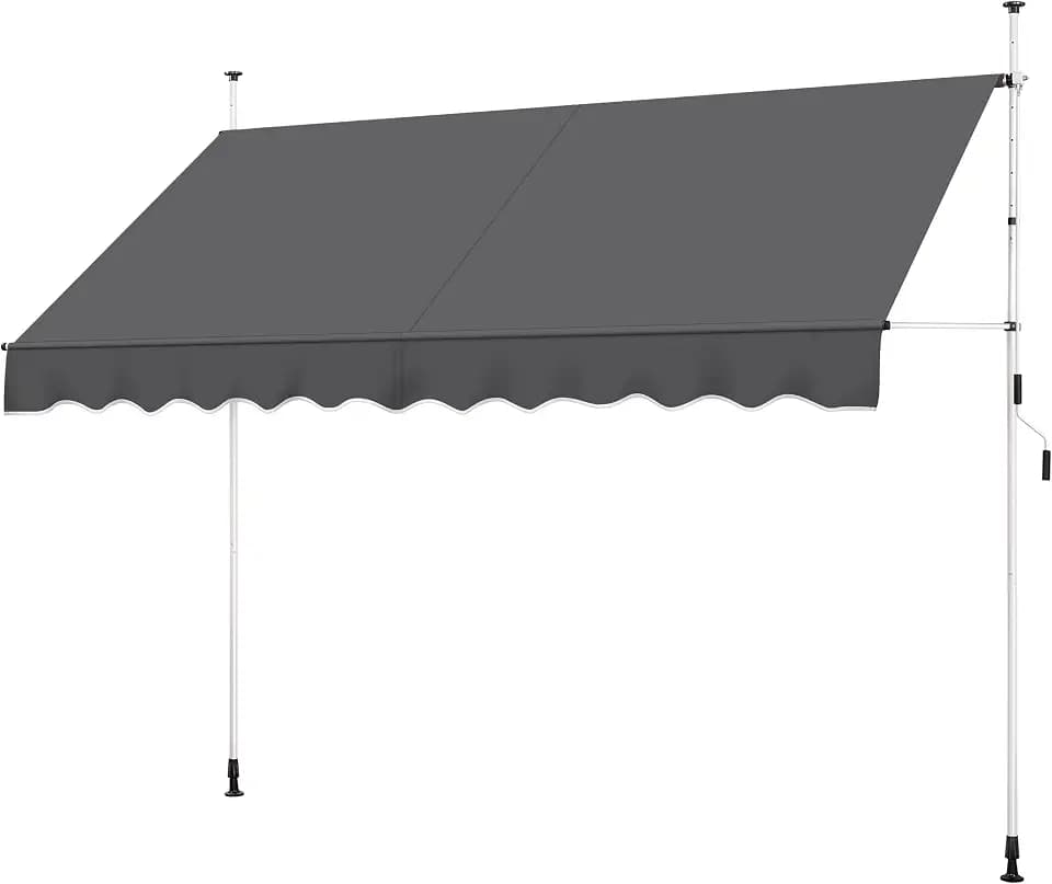 Yaheetech Manuelle Markise, einziehbar, für den Außenbereich, höhenverstellbar, mit Kurbel, ohne Bohren, UV-beständig, wasserabweisend, für Balkon, Terrasse, Hof, Garten, 300 x 300-210 cm, Grau