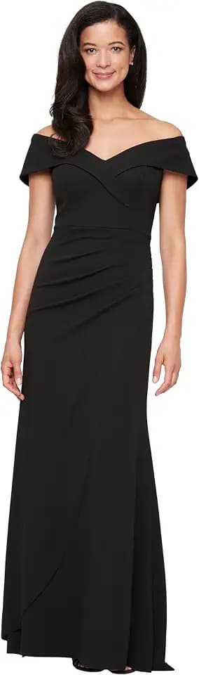 Alex Evenings Women's Off the Shoulder Stretch Crepe Dress with Fishtail Back, Floor Length Mother of the Bride Dress