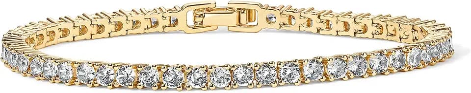 PAVOI 14K Gold Plated 3mm Cubic Zirconia Classic Tennis Bracelet | Gold Bracelets for Women