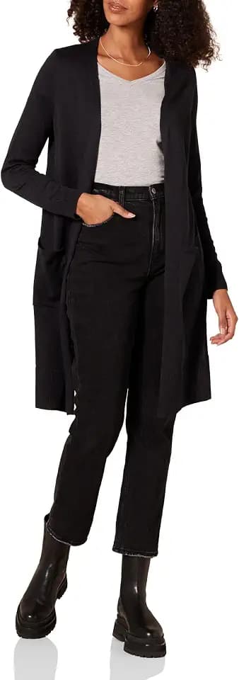 Amazon Essentials Women's Lightweight Mid Length Open-Front Long-Sleeve Cardigan Sweater, Ribbed (Available in Plus Size)