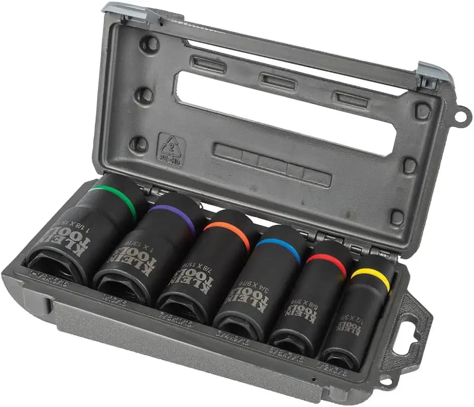 Klein Tools 66060 2-in-1 Impact Socket Set, 6-Piece Tool Set with 6-Point Deep Sockets with 1/2-Inch Drive, Includes Tool Case