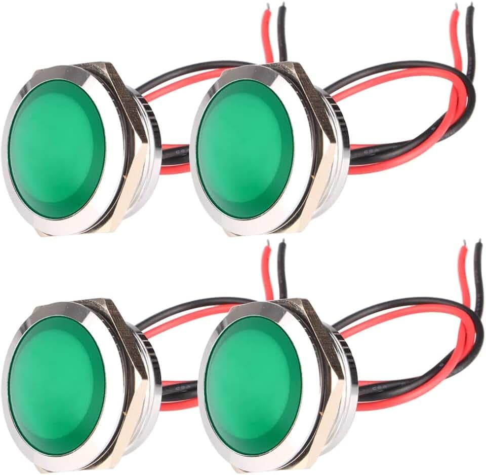 Gebildet 4pcs AC/DC 12-24V 20mA Energiesparanzeige Metallanzeigelampe wasserdichte Signallampe Lochgröße 22mm Grün LED (Sphärischer Oberflächenkopf)