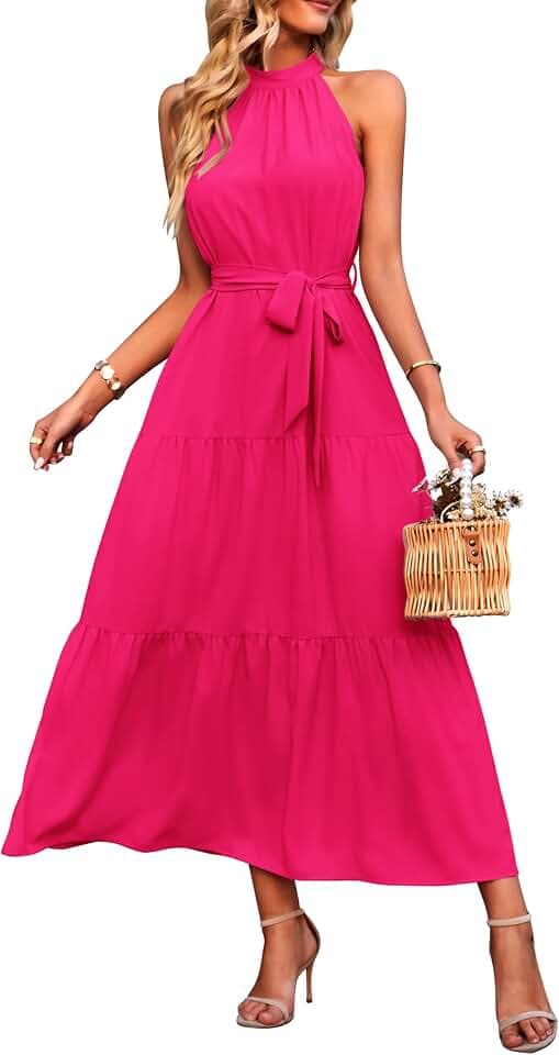 PRETTYGARDEN Women's Summer Floral Halter Maxi Dresses