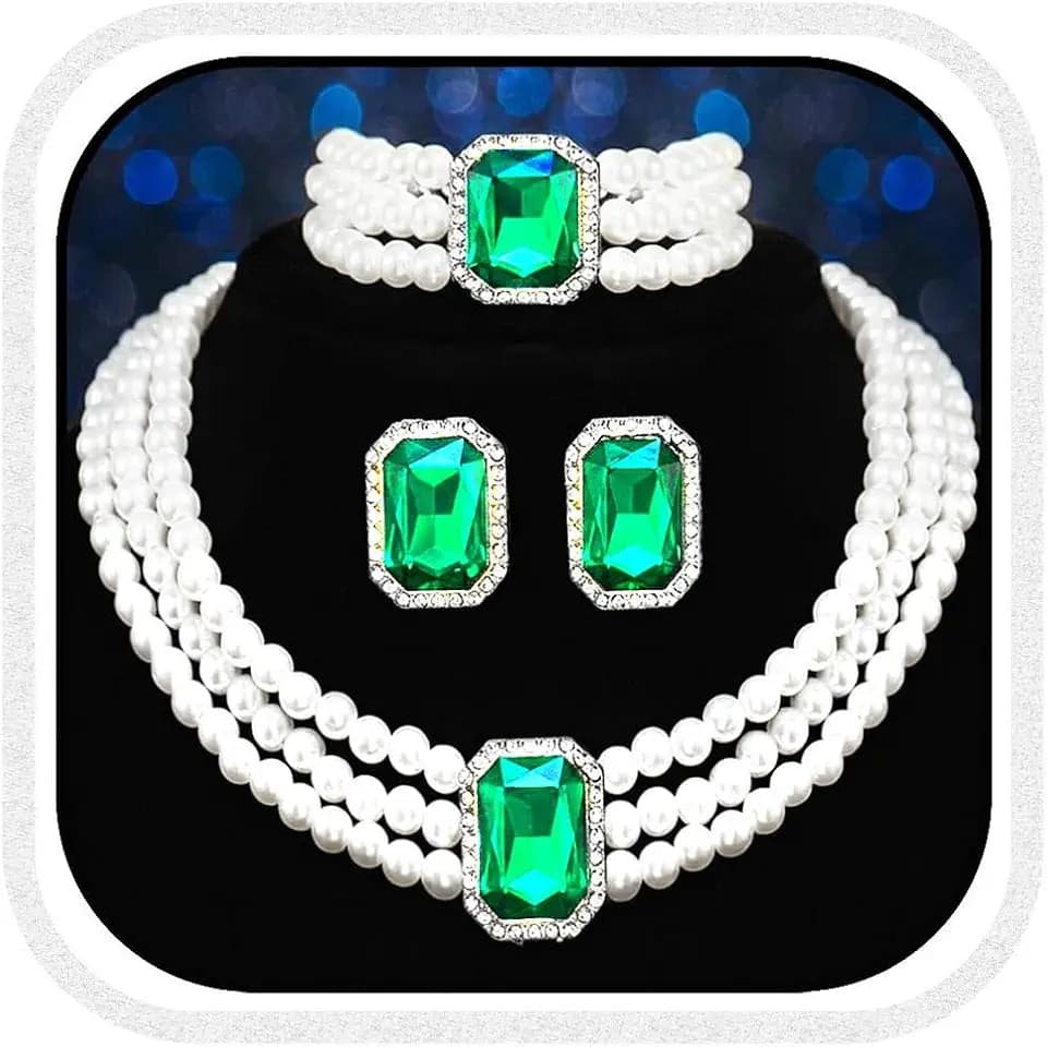 Brishow Pearl Necklace Jewelry Set Wedding Pearls Earrings Necklaces Set Bridal Crystal Bracelet Jewelry for Women (Pack of 3)