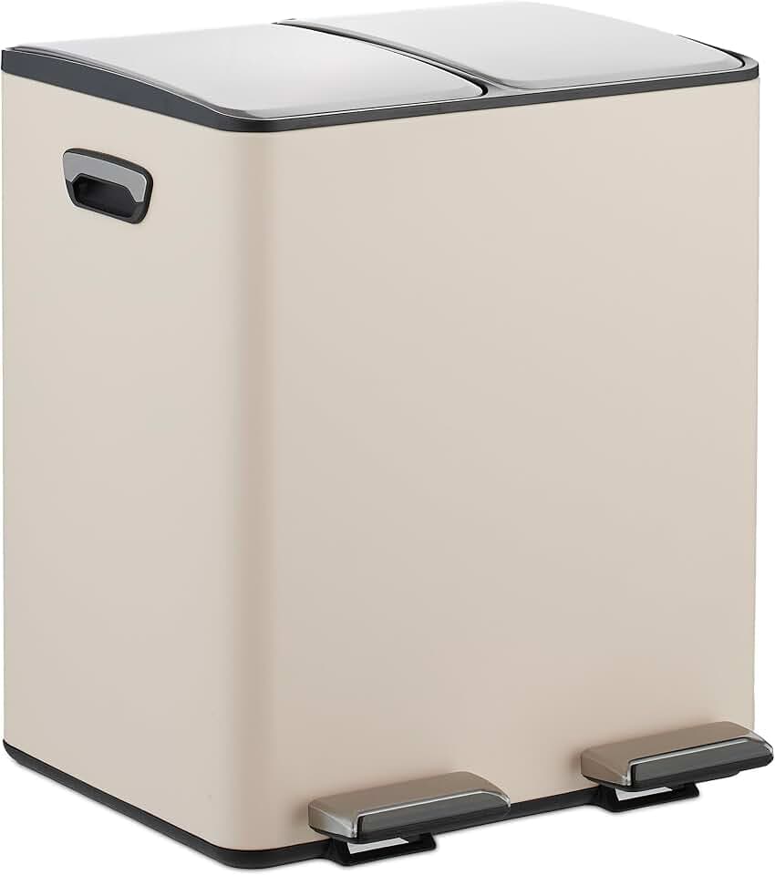 Relaxdays Mülleimer, 2 Fächer, je 15 Liter, beige/silber