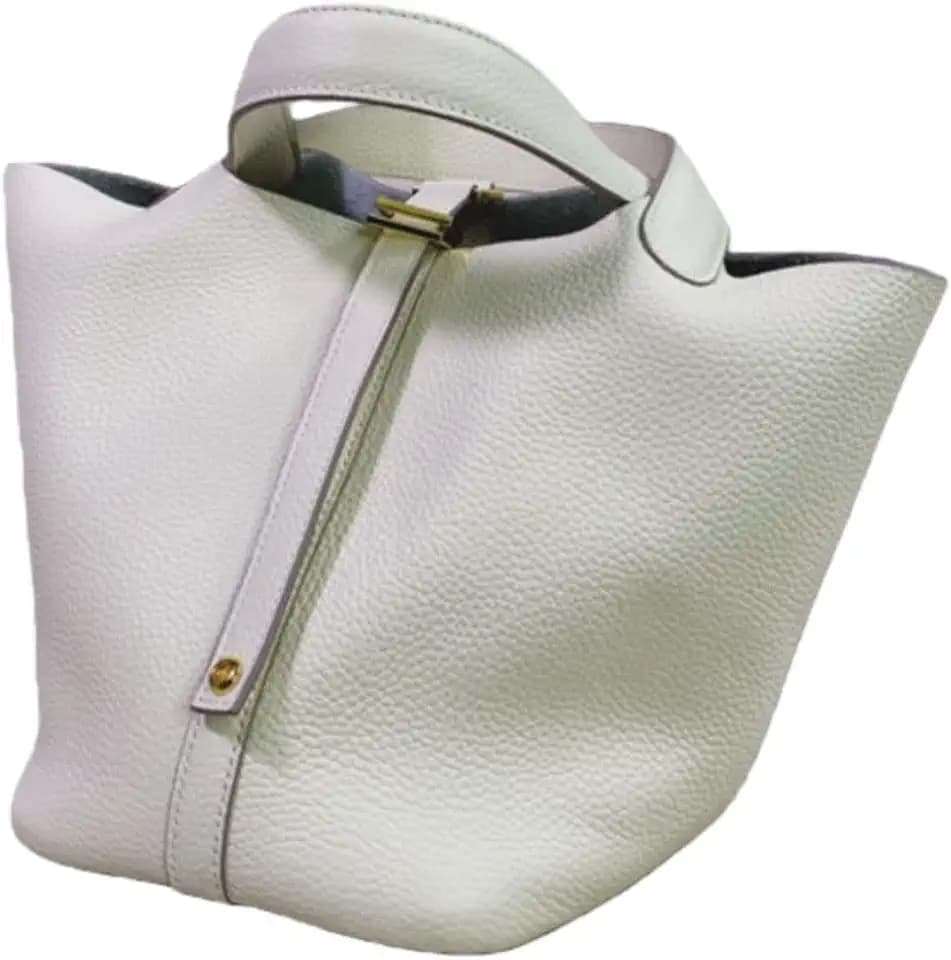 Genuine leather bucket bag for women old trend lychee drawstring soft basket tote bag