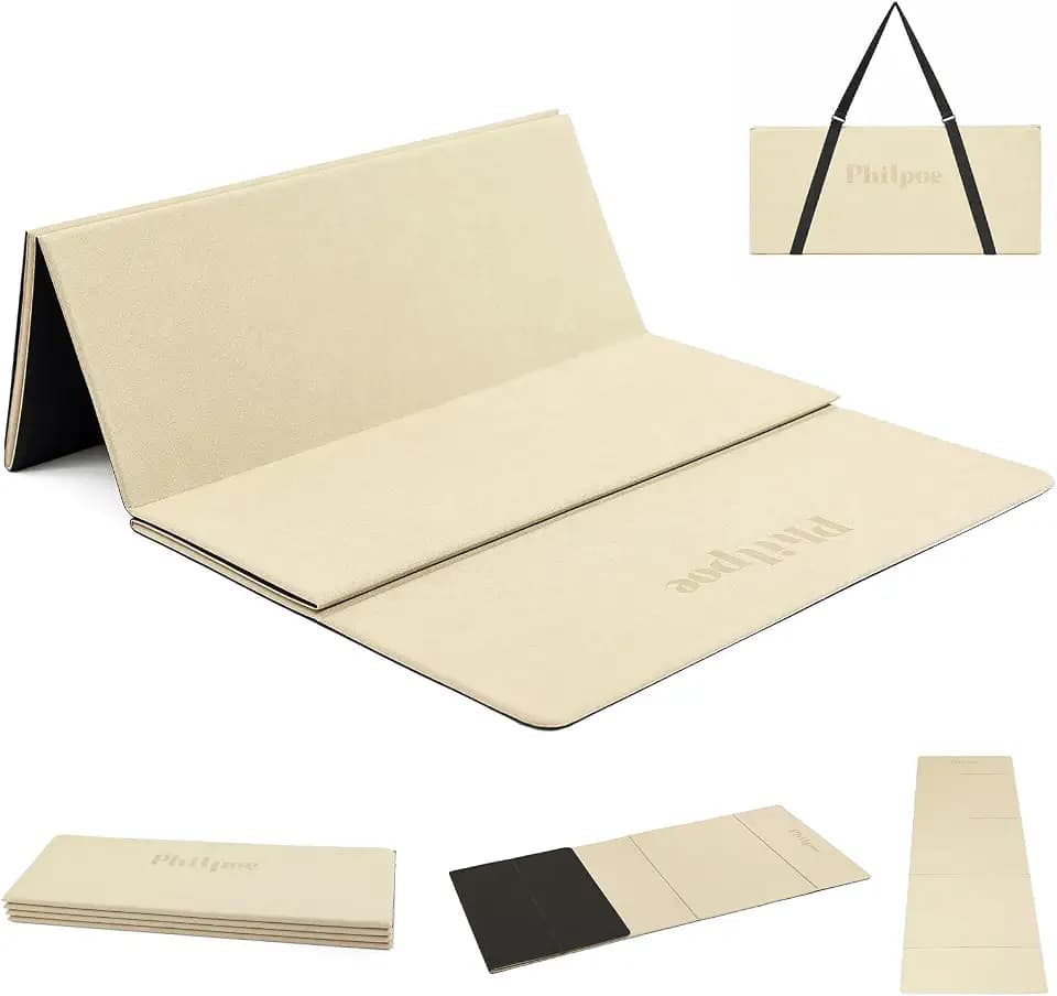 Foldable Yoga Mat, 70''x24''x0.24''(6mm）Non-slip POE Exercise Mat