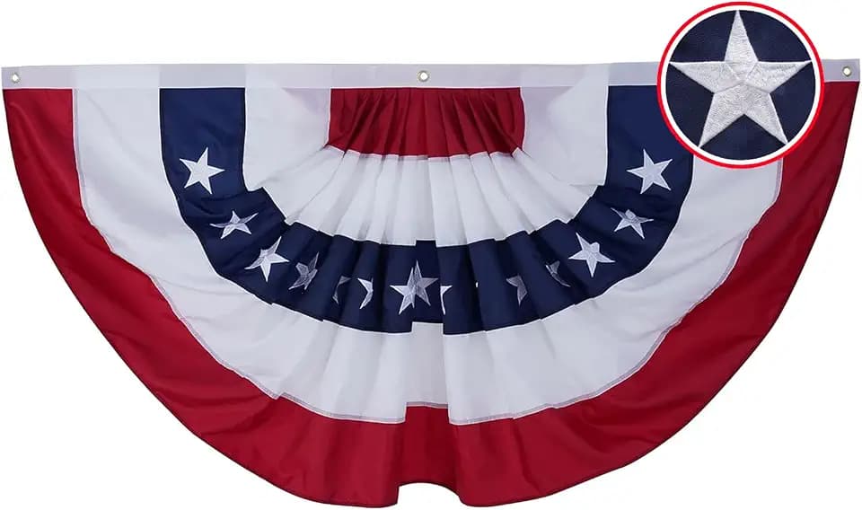 American Bunting Flags Outdoor 2x4 ft, Heavy Duty Embroidered Flag Buntings for Outside Use, Patriotic Bunting Banner US Pleated for 4th of July 250th Anniversary