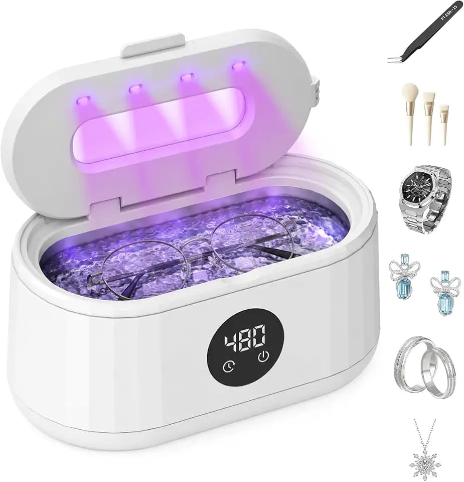 Ultraschallreinigungsgerät, Schmuckreiniger Ultraschall 420ml Brillenreinigungsgerät 49000Hz Ultraschallreiniger Professionelle 5 Modi Ultrasonic Cleaner mit Display für Brille Schmuck Uhren Ringe
