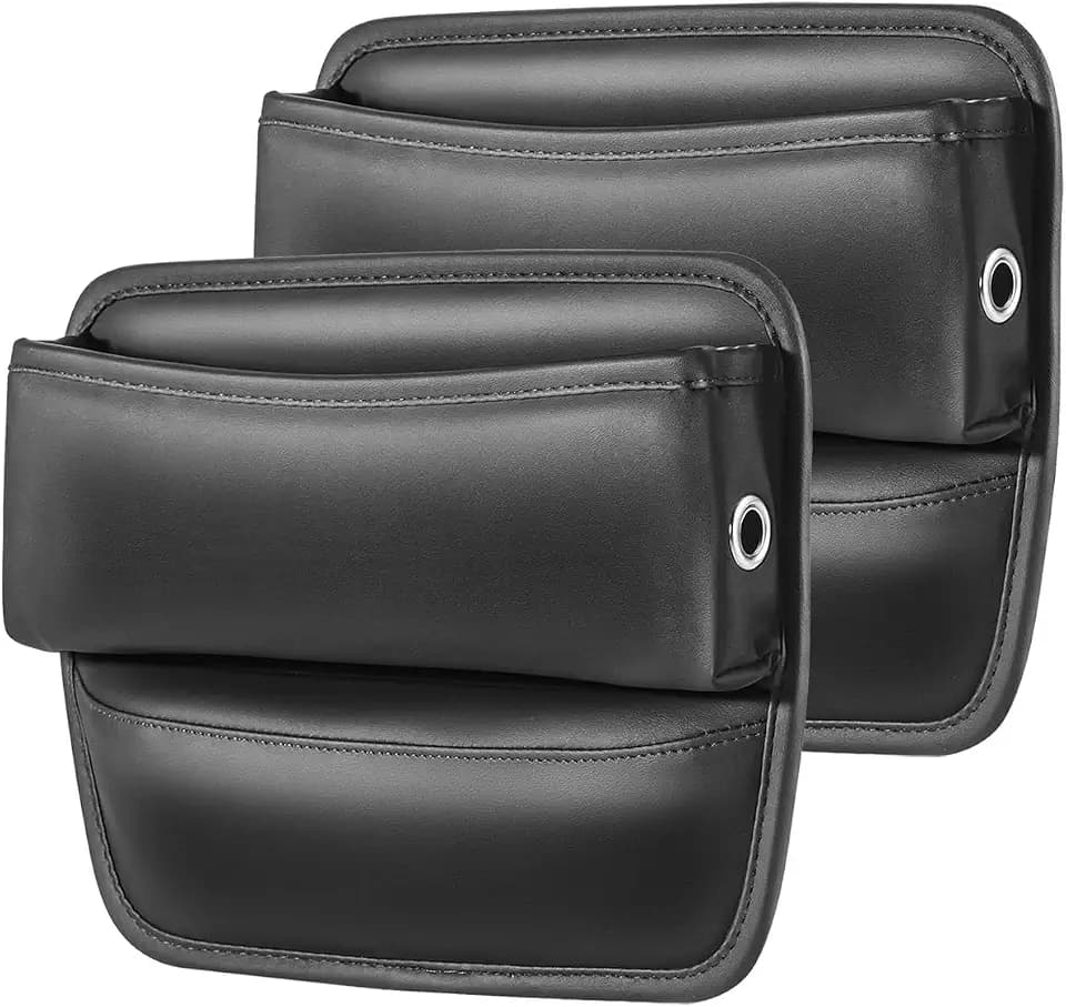 Car Seat Gap Filler with Cable Holes PU Leather Black 2-Pack