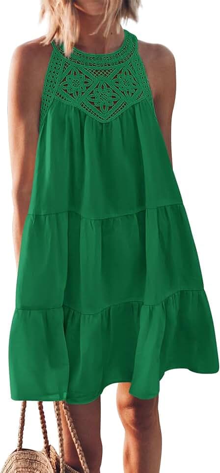 BTFBM Boho Sleeveless Halter Neck Sundresses for Women