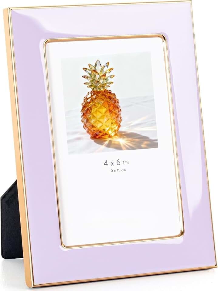 Gold Metal Edge with Easel, Real Glass Photo Frame for Wall and Tabletop Display Family Office Photo Gallery (Light Purple Gold, 5X7)