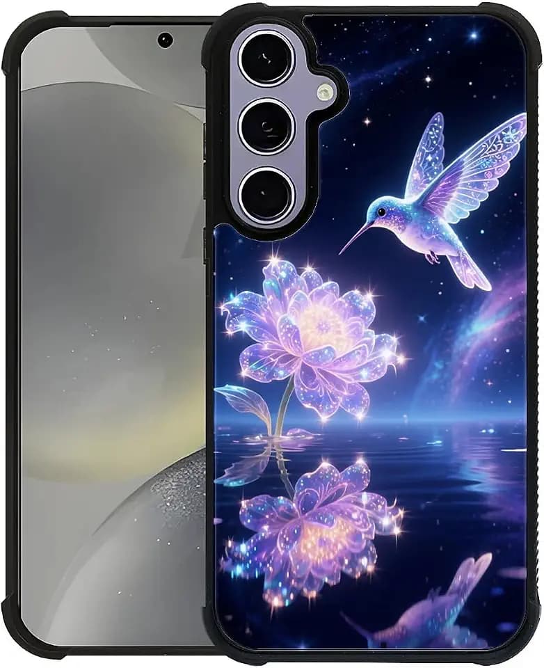 Compatible with Samsung Galaxy S24 S25 Case, Shockproof Protective for Man Women Non-Slip for Samsung Galaxy S24 S25 Crazy Pattern Hummingbird Lotus Flower Pink Starry Sky