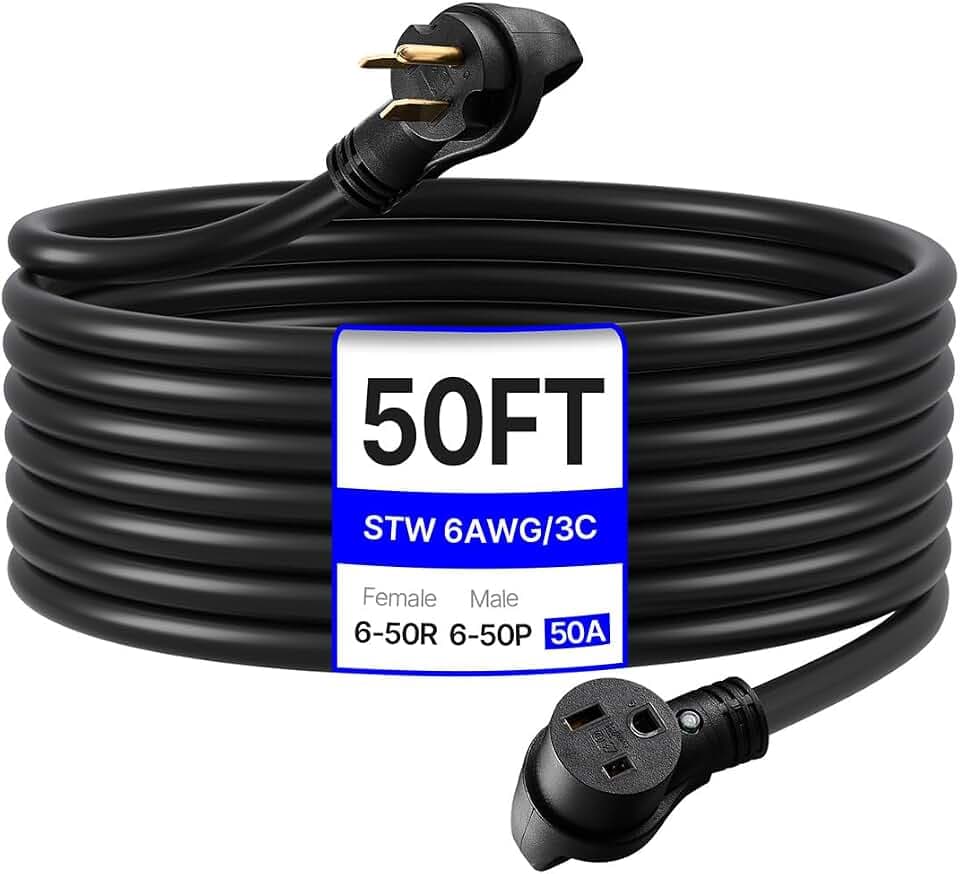 VEVOR 50 Amp Generator Extension Cord 50 Feet, 250V 12500W Heavy Duty Power Cable, NEMA 6-50P to 6-50R SWT 6 AWG Welder Extension Cord, with Storage Bag, for Generator, ETL Listed