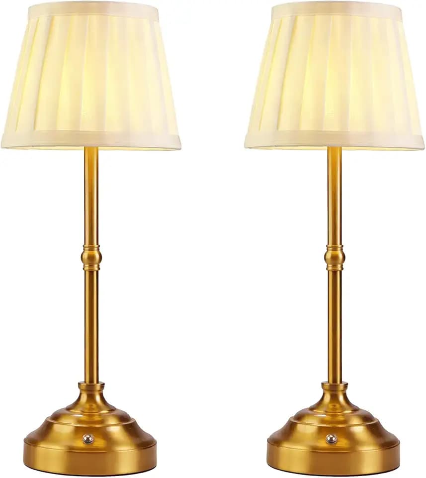 YIEONSHION 2 Pack Portables Cordless Table Lamp, Fabric Shade Desk Lamp, Rechargeable Battery Powered Lighting, Dimmable Light for Dining Room, Bedroom, Bedside, Bar, Night Light, Camping, Balcony