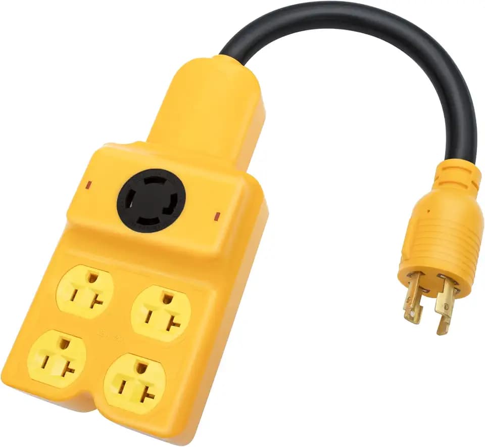 240V to 120V Adapter, NEMA L14-30P to L14-30R & 5-20R/5-15R, Yellow