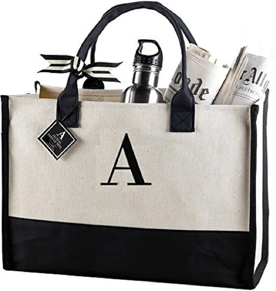 Mud Pie Letter A Initial, Personalized Tote Bag for Women, Initials Bag