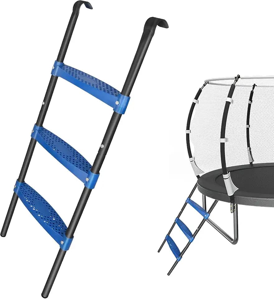 Trampolin Leiter 107cm lang, 3 Trampolinstufen, rutschfeste Trampolinleiter mit Breiten Stufen, Trampolin zubehör (blau 3 Stufen)