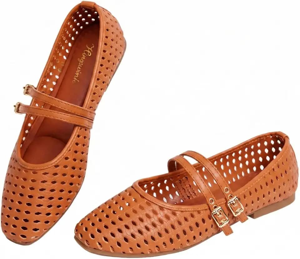 Double Straps Woven Mary Jane Flats Women
