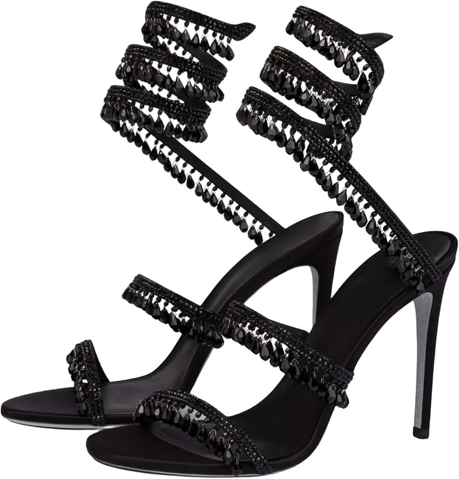 Rhinestone Wrap Around Strappy Stiletto High Heels for Women