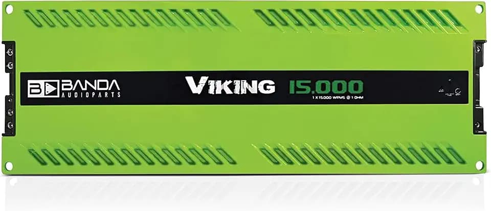 1-Channel Vehicle Audio Bass Amplifier - High-Powered Mono Bass Amplifier w/Subsonic Filter and Low Pass Filter Stable at 1 ohm, LED Indicators, Sound Specialization, Green - Banda VIKING15000GREEN