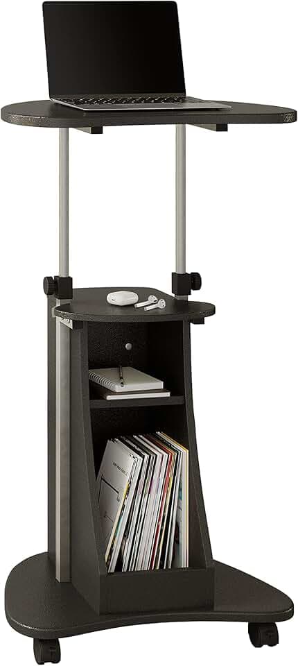 Techni Mobili Adjustable Height Rolling Laptop Cart with Storage, Graphite