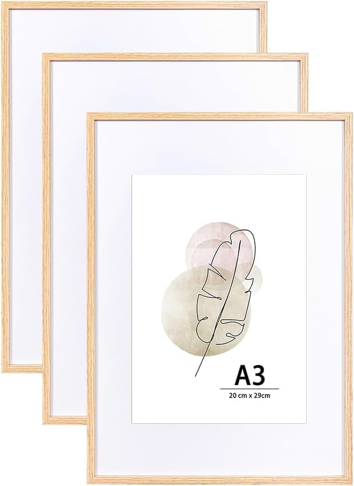 KAIWIN Bilderrahmen A3 Eichenholz Holz Fotorahmen 3er Set MDF mit Acrylglas zum aufhängen Benutzt für Wohnzimmer, Schlafzimmer, Arbeitszimmer, für Fotos, Kunstwerke und Poster