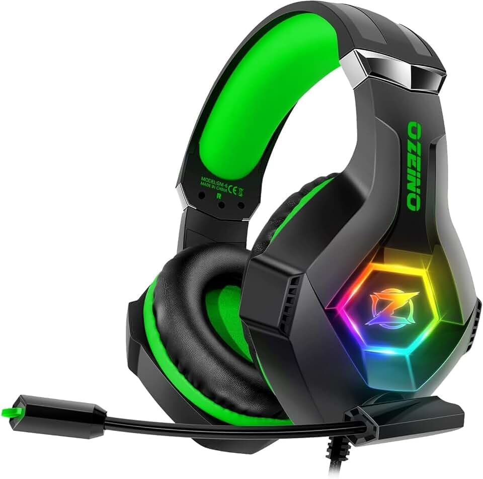 Ozeino Wired Gaming Headset mit Mikrofon 3D Surround Sound Geräuschunterdrückung RGB Licht