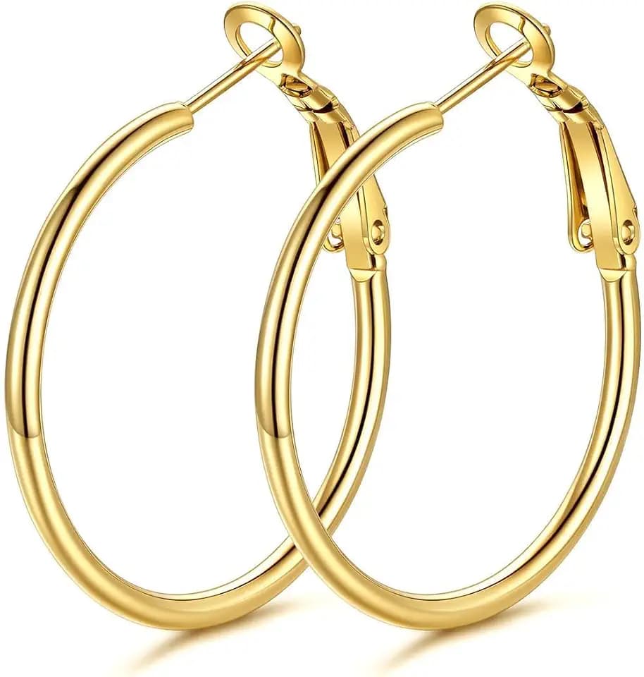 KeyStyle Big Large Hoop Earring for Women,Silver/Black/14K Gold Plated Hoop