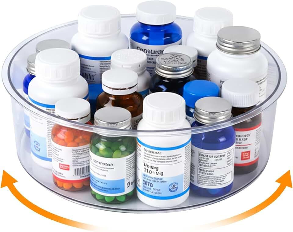 Medicine Bottle Organizer, Medicine Organizer for Cabinet, 10.24" Diameter, Transparent Lazy Susan Medicine Cabinet Organizer for Supplement Vitamin Pill Bottle Storage
