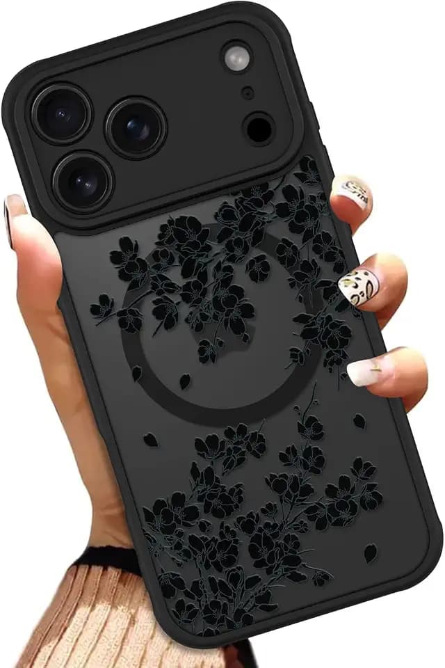 OOK Black Floral Flowers Phone Case Made for iPhone 17 Pro 6.3 Inch