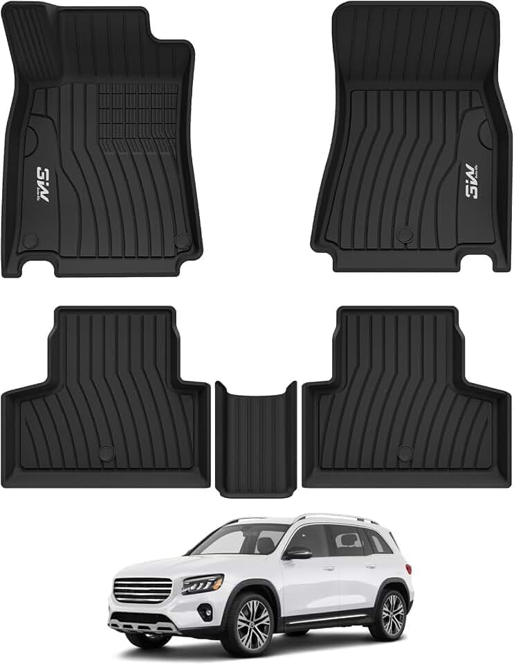 3W Floor Mats for Mercedez Benz GLB250 GLB35 AMG 2020-2026, TPE All Weather Custom Fit Floor Liner for Benz GLB 250/35 AMG 1st & 2nd Row Car Mats, Black
