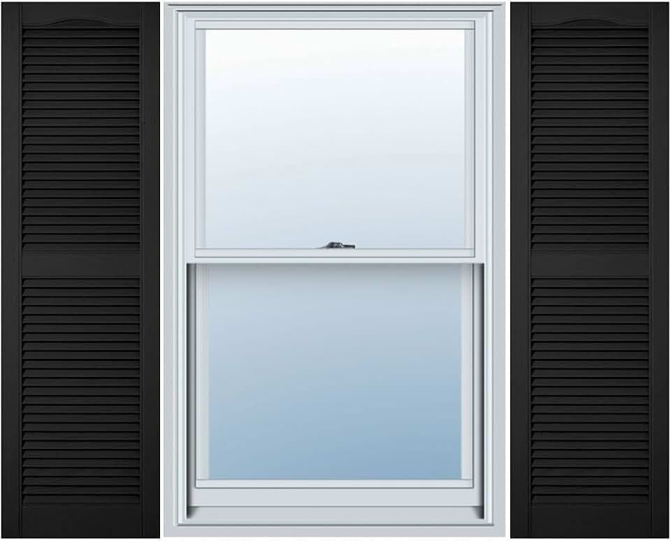 Mid America 00011455002 Standard Size Cathedral Top Center Mullion, Open Louver Vinyl Shutter, w/Installation Shutter-Lok's & Matching Screws (Per Pair), 002, 14 1/2"W x 55"H, Black