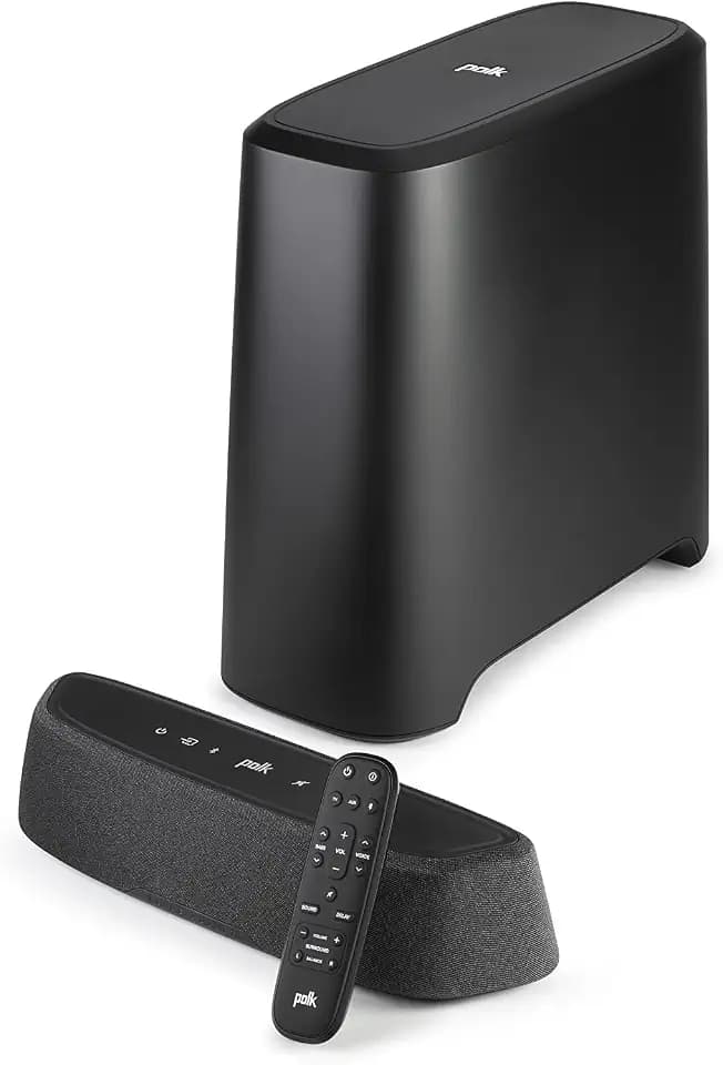 Polk Audio MagniFi Mini AX ultrakompakte TV-Soundbar, Wireless Subwoofer, Dolby Atmos, DTS:X, HDMI eARC, Bluetooth, AirPlay 2, Google Chromecast - Schwarz